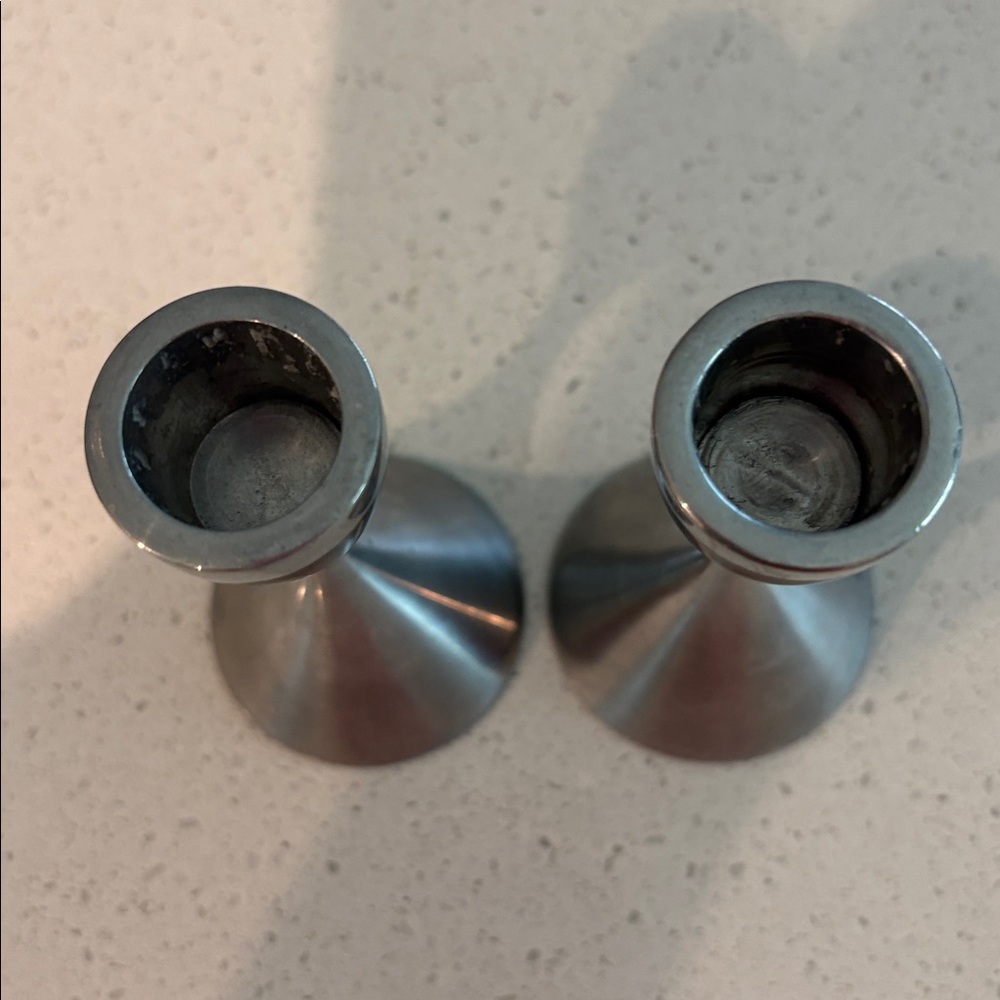 Vintage  Hourglass Stainless Steel Candle Holders - Pair - Picture 3 of 13